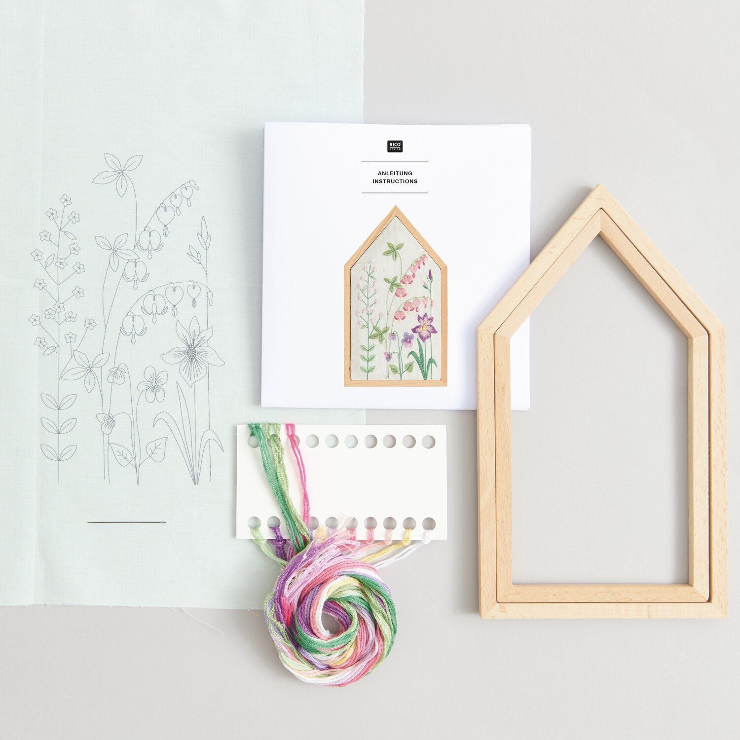 Rico Design Kit de broderie Pré-dessiné Prairie fleurie printanière 12,5 x 22,5 cm