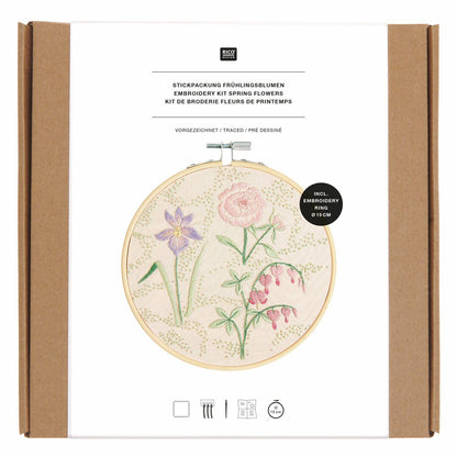 Rico Design Kit de broderie Fleurs printanières pré-dessinées Ø15cm
