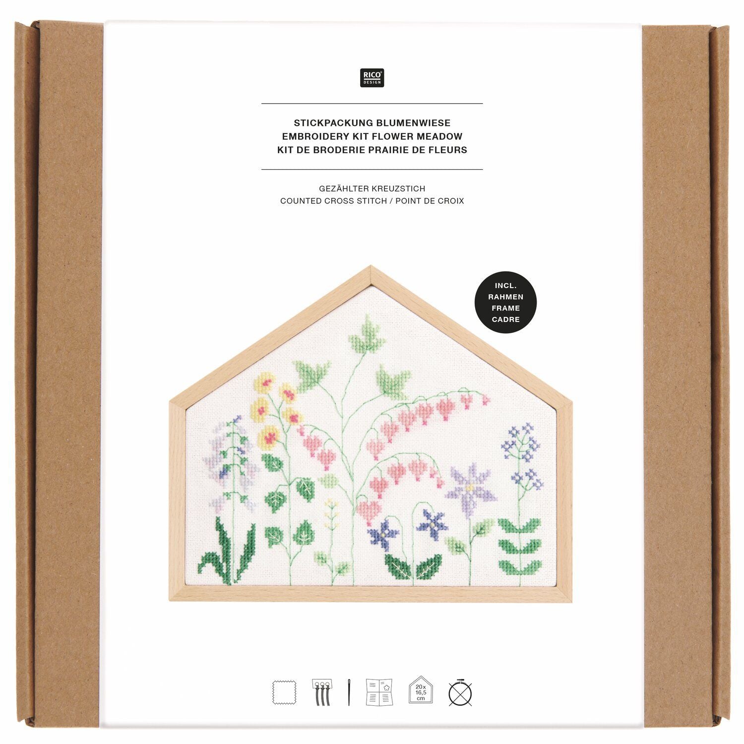 Rico Design Kit de broderie au point de croix compté Prairie fleurie