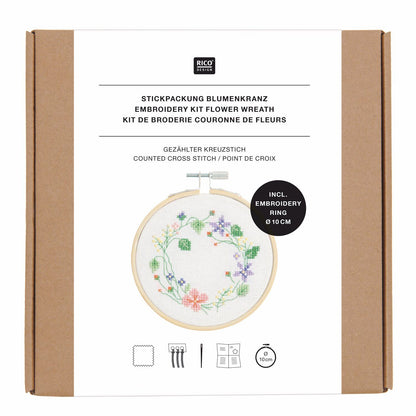 Rico Design Kit de broderie au point de croix compté « Couronne de fleurs »